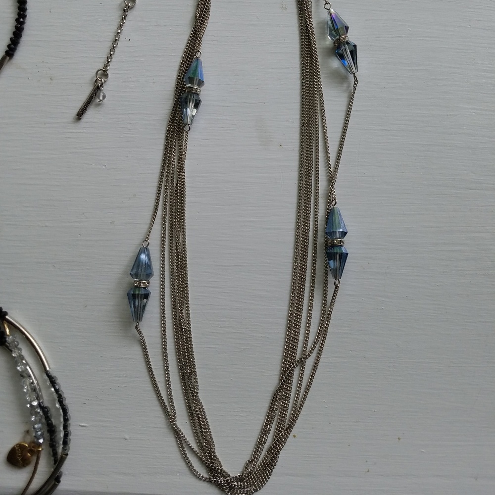 Kenneth Cole silver six strand blue crystal neckla